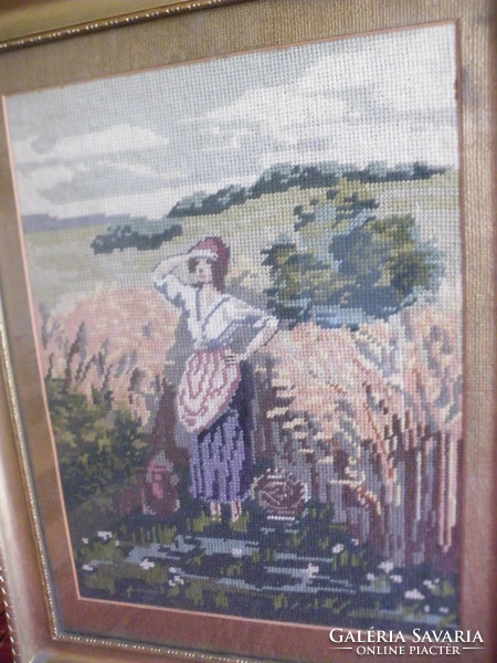Old tapestry life picture in large size, glazed, flawless frame
