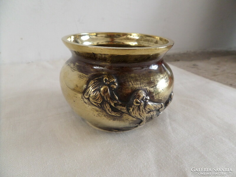 Antique copper pot with plastic monkey / monkey decoration