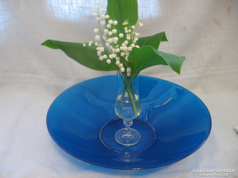 Nagy kék dekorációs üveg tál, asztalközép