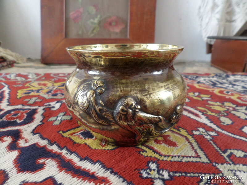 Antique copper pot with plastic monkey / monkey decoration