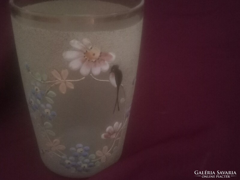 Fabulous enamel painted 19th century glass with swallow and flowers