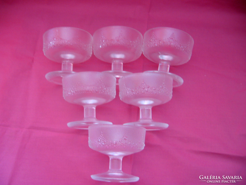 Retro salgótarján glass frosted, beaded ice cream cream cup, goblet set st