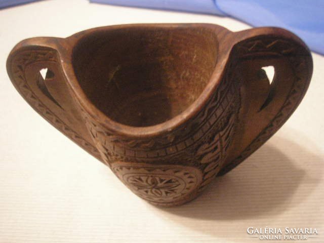 Ú2-u6 antique folk shepherd carved drinking boat rarity in one carved artistic 9 x 12 cm