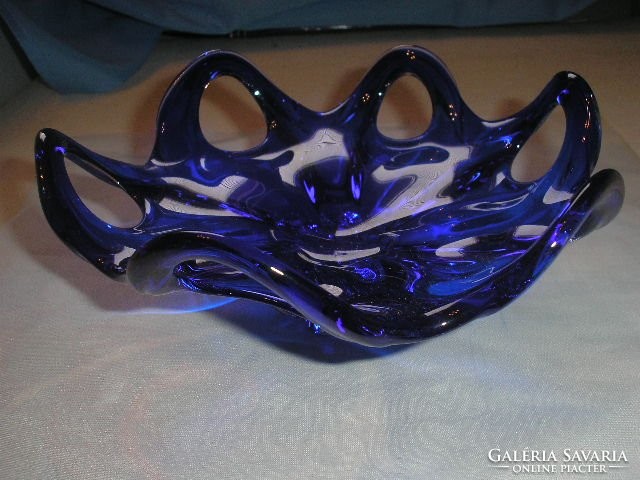 Murano, sapphire blue openwork pattern thick offering rarity in perfect condition giftable