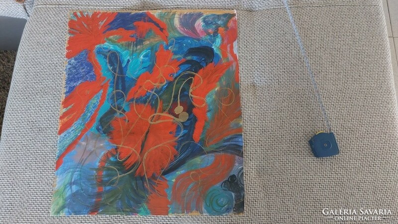 (K) Jelzett Absztrakt festmény 54x46 cm vászonra festve, kartonra ragasztva