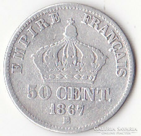 Franciaország Napoleon ezüst 50 cent 1867