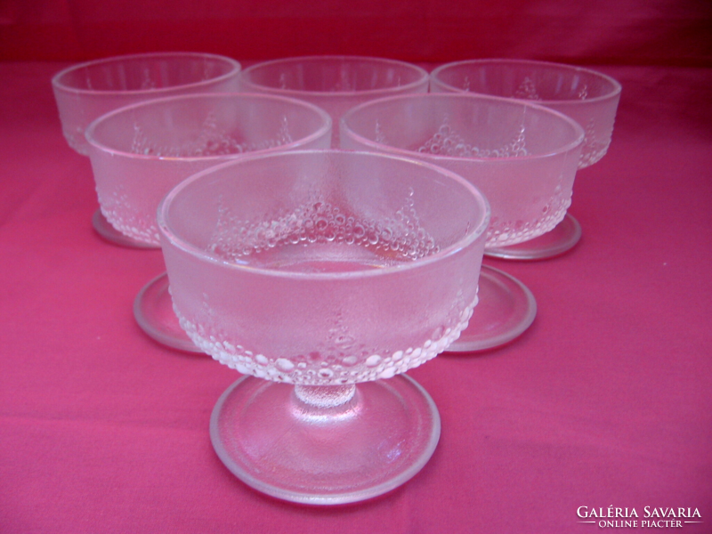 Retro salgótarján glass frosted, beaded ice cream cream cup, goblet set st