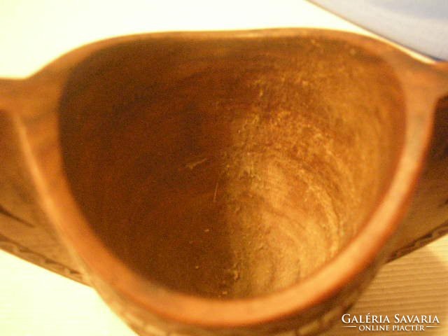 Ú2-u6 antique folk shepherd carved drinking boat rarity in one carved artistic 9 x 12 cm