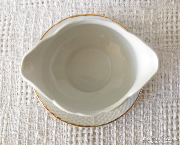 White gold striped braided pattern Czech thun porcelain sauce bowl