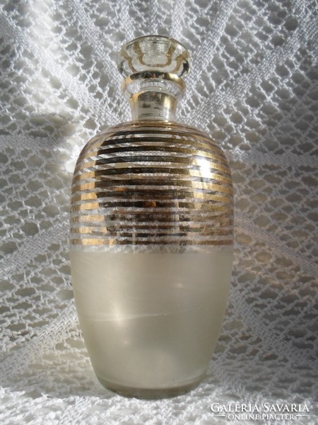 Régi arany csíkos likőrös palack eredeti dugóval  20 cm