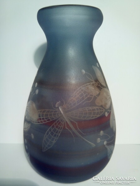 Glass art marked polished thick-walled glass vase with gilded lip