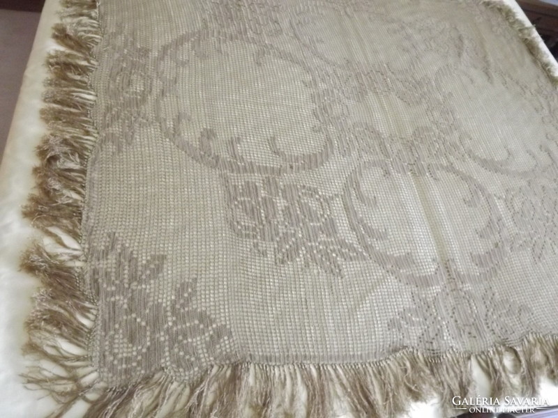 Crochet silk tablecloth 175 x 150 cm dark gold-brown