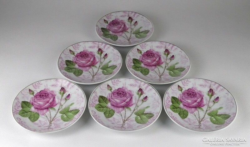 1I878 Jelzett rózsás porcelán tányér készlet 6 darab