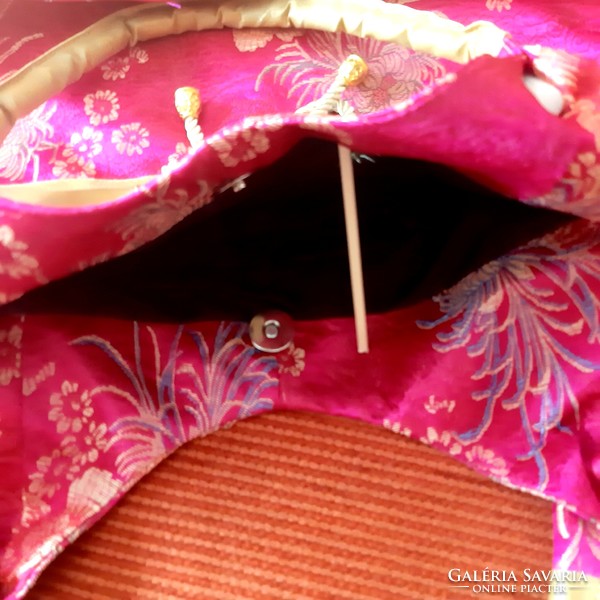 Kínai rózsaszín, pink, selyem táska, bélelt