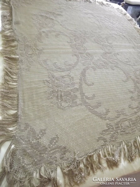 Crochet silk tablecloth 175 x 150 cm dark gold-brown
