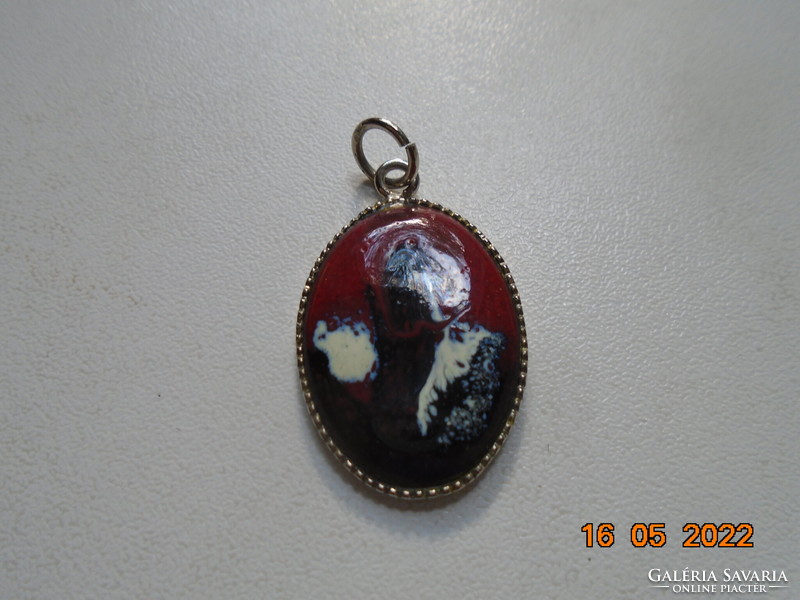 Enamel pendant in red and black silver-plated socket