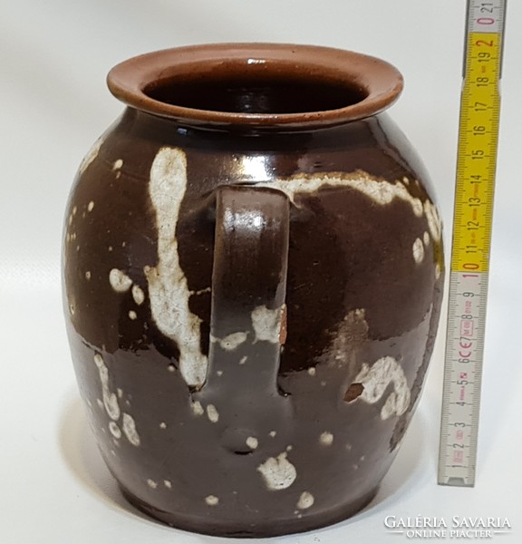 Folk, white, glazed, dark brown glazed ceramic silk (2221)