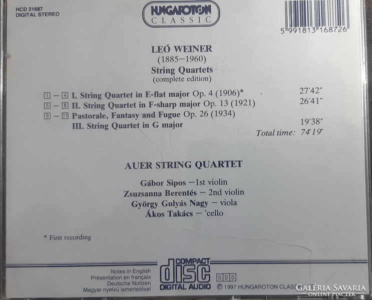 WEINER STRING QUARTETS    AUER QUARTET   CD