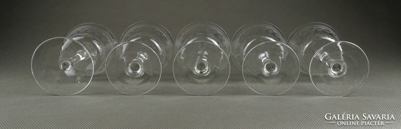 1I924 Antik maratott talpas üveg röviditalos pohár készlet 5 darab