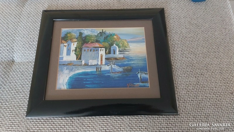 (K) beautiful Mediterranean painting 37x32 cm signed with frame