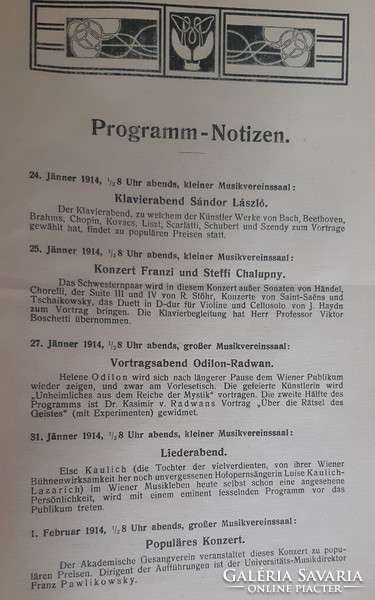 K. K. GESELLSCHAFT DER MUSIKFREUNDE IN WIEN PROGRAMM - BUCH   1914