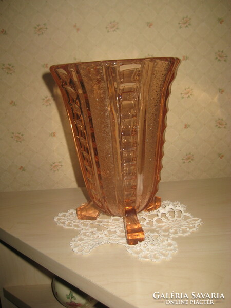 Art-deco  barack színű  , üveg váza   20  cm