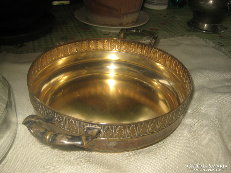 Silver-plated table centerpiece, with glass insert, marked, silver slightly worn 27 x 7 cm