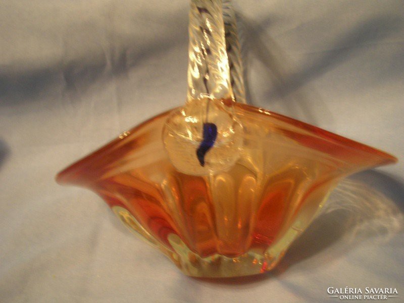 Antique Murano glass basket with gradient coral color for sale flawlessly
