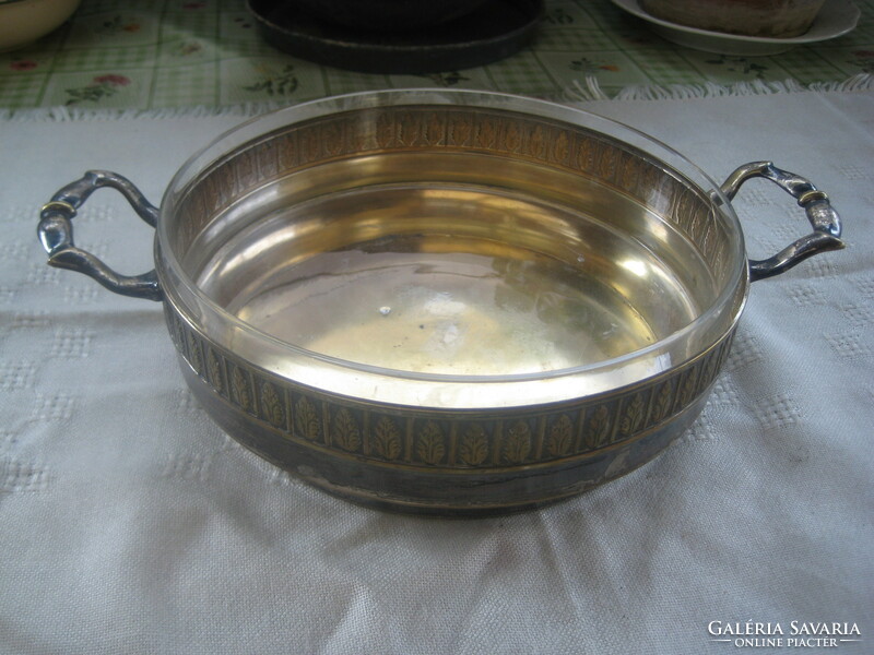 Silver-plated table centerpiece, with glass insert, marked, silver slightly worn 27 x 7 cm