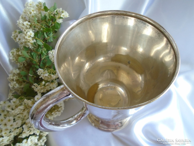 Antique English silver-plated engraved glass, baptismal glass.