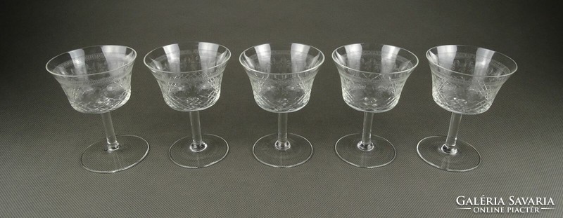 1I924 Antik maratott talpas üveg röviditalos pohár készlet 5 darab