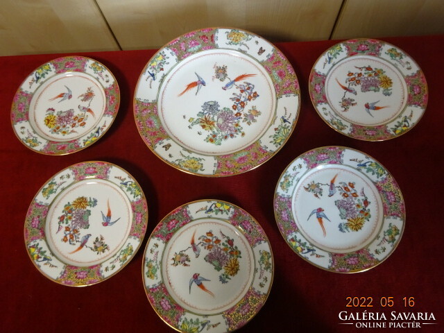 Chinese porcelain cake set for five people. Hand painted golden pheasant pattern. He has! Jókai.