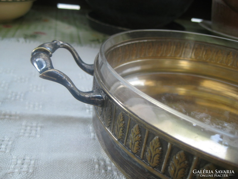 Silver-plated table centerpiece, with glass insert, marked, silver slightly worn 27 x 7 cm