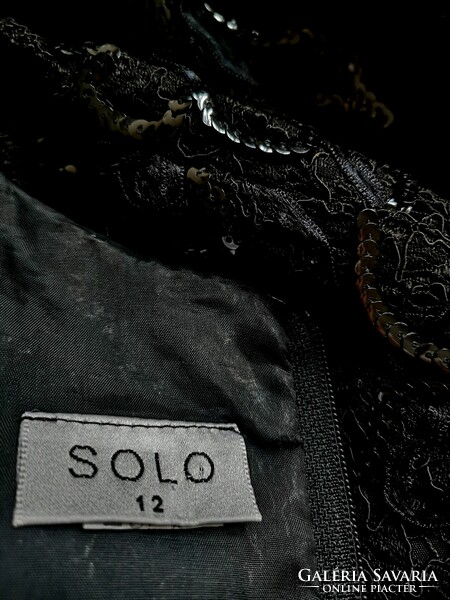 SOLO 38-as exkluzív, flitteres légcsipke, vintage fekete alkalmi ruha, parti