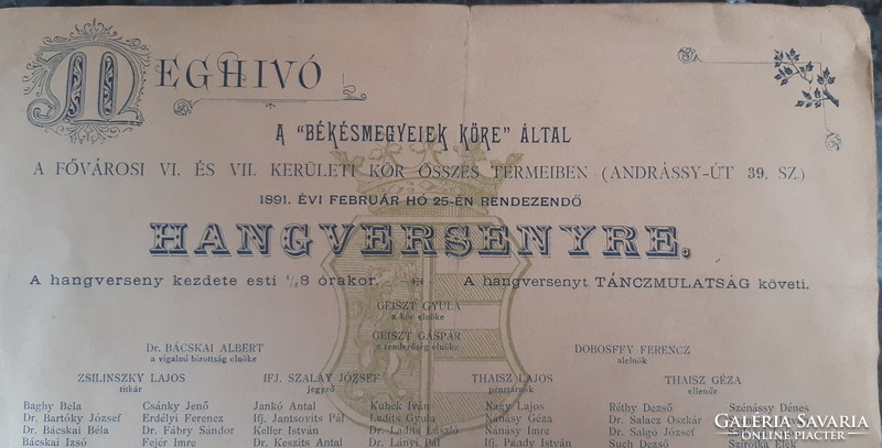 HANGVERSENY MEGHÍVÓ    1891