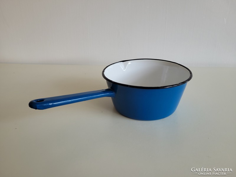 Old vintage enamel blue enamel handle bowl pouring kettle