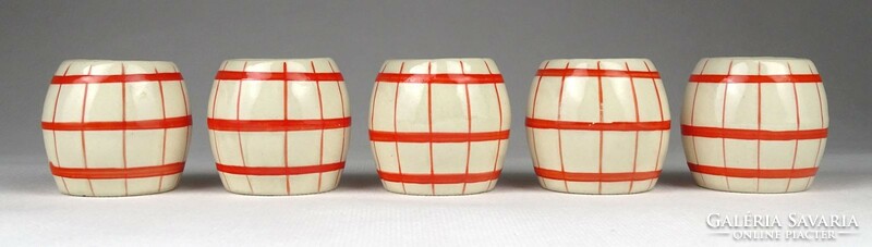 1I945 old red barrel shaped ceramic stampedlis set