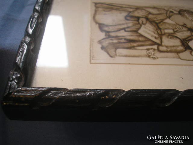 RITKA Antik Bájos hummel  kép ritkaság   régi díszes faragott  üveglapos  keretében 16 x 13 cm