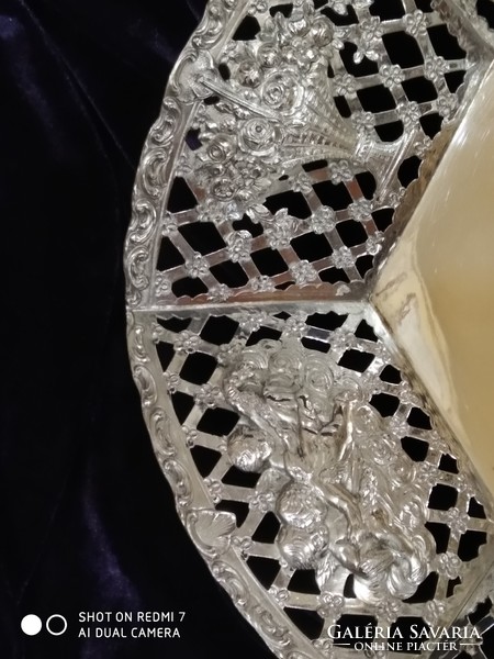 Antique silver (800 hanau) pierced hexagonal serving bowl