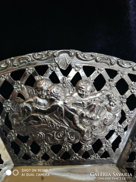 Antique silver (800 hanau) pierced hexagonal serving bowl