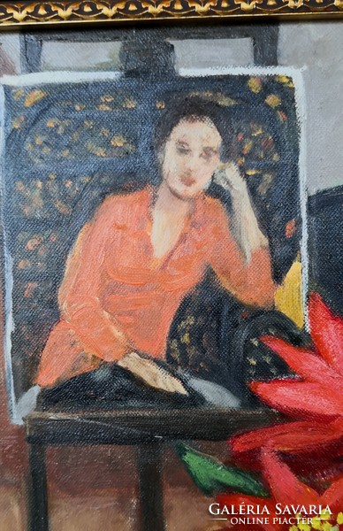 Fk/205 - painter Mária Pátzay - still life with self-portrait