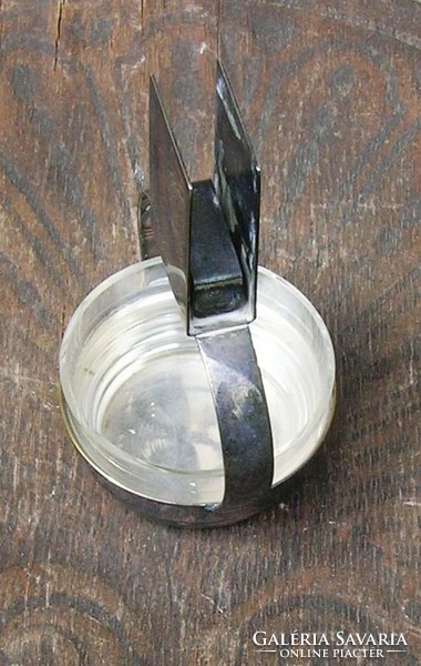 Antik alpakka gyufatartó eredeti üveg betéttel