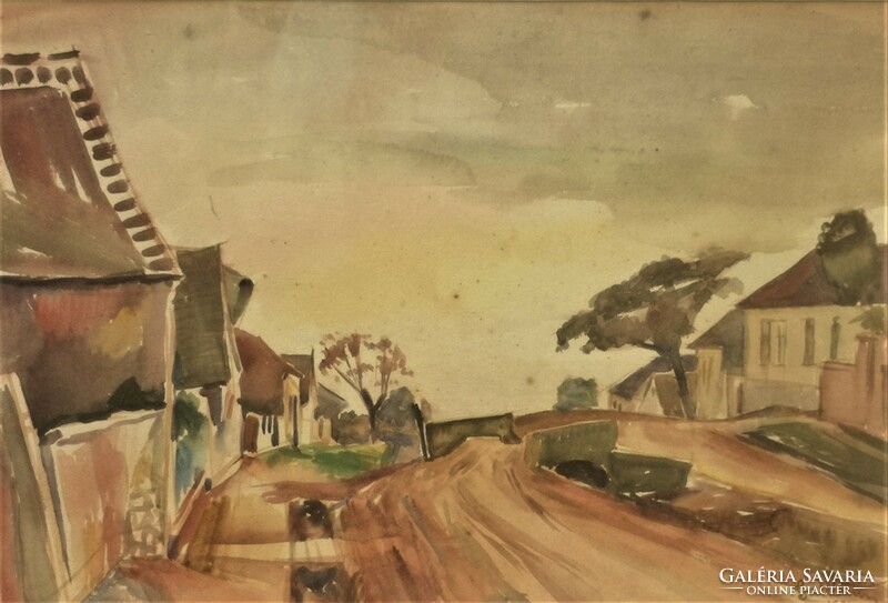 Gallé tibor (1896 - 1944) village street 1934 watercolor with original guarantee