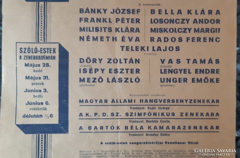 Concerts of young Hungarian artists in lease 1957 poster