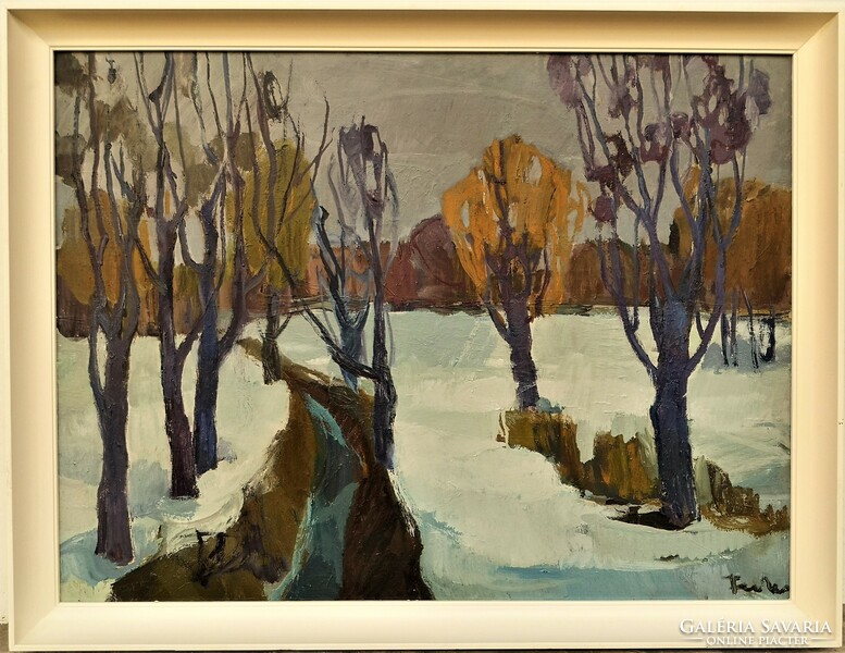 Farkas Lídia (1910 - 1985) Tél c. Képcsarnokos olajfestmény Eredeti Garanciával