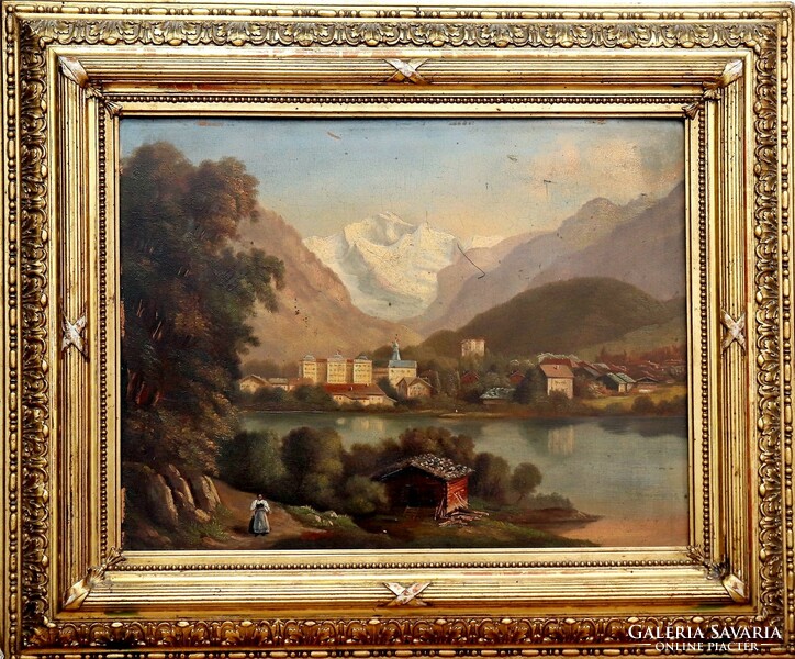 XIX. századi festő,: Vízparti kisváros