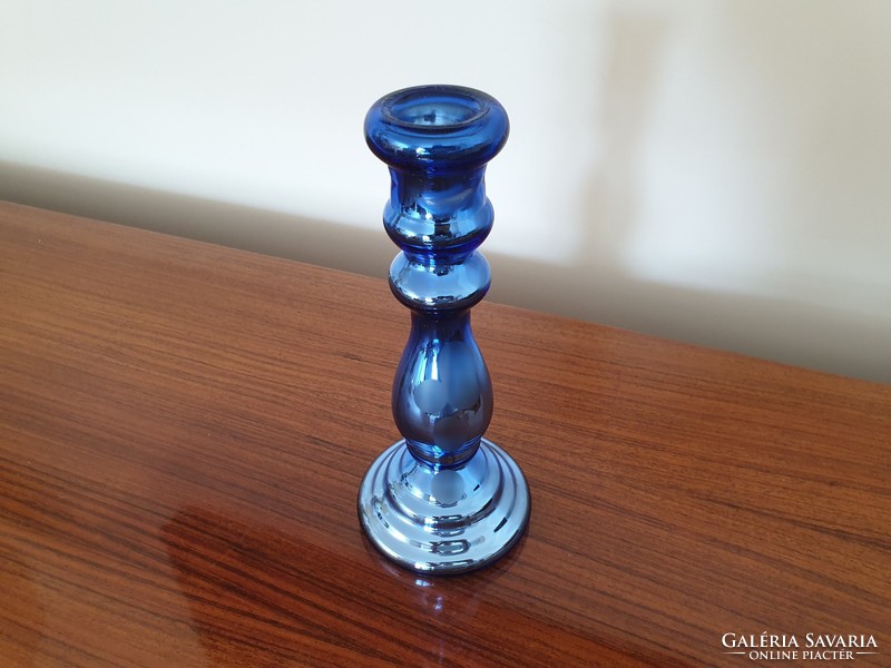 Modern kék üveg gyertyatartó