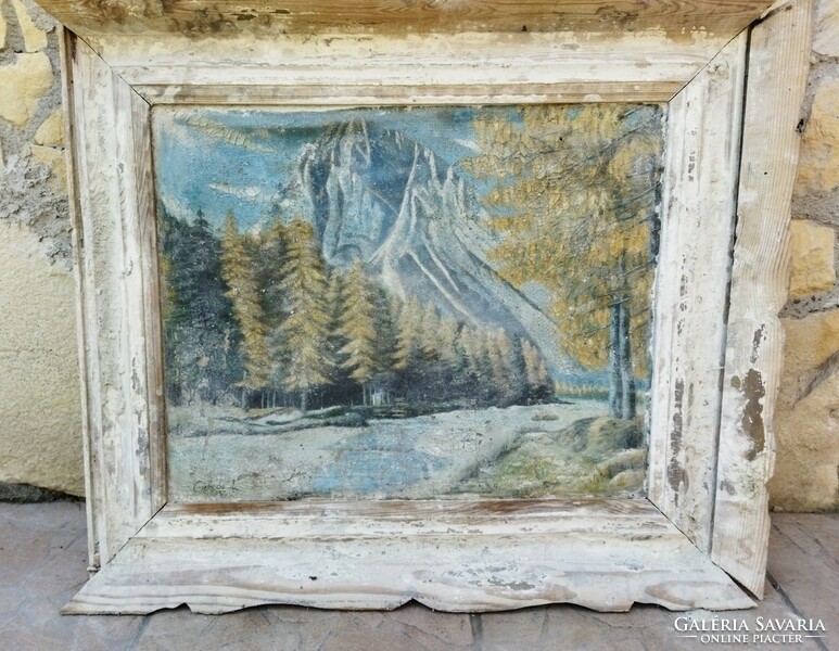 Antique painting oil painting landscape marked foal