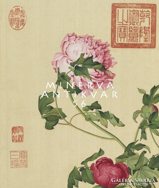 18. századi kínai selyem festmény reprint nyomata, peónia bazsarózsa pünkösdi rózsa rózsaszín virág