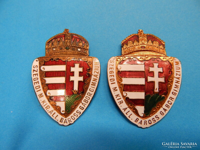 Szeged m. Kir. Gábor Baross grammar school has two types of badges, in outstanding condition